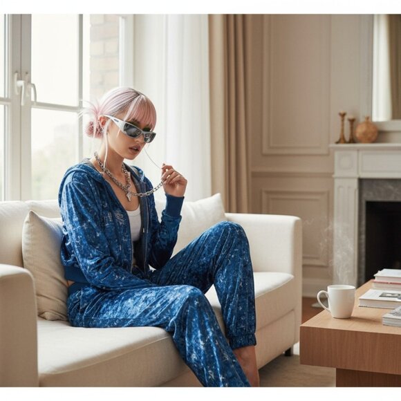 Love For Libra Blue Velour Zip Front Hoodie Libra Zodiac Graphic Cozy Streetwear - Picture 4 of 4